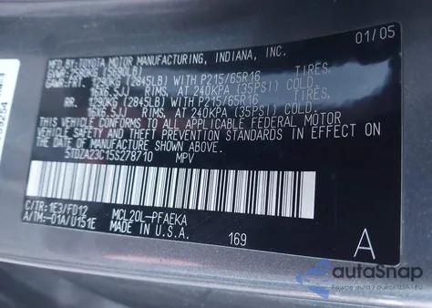 2005 Toyota Sienna Ce from USA, damaged, VIN 5TDZA23C15S278710